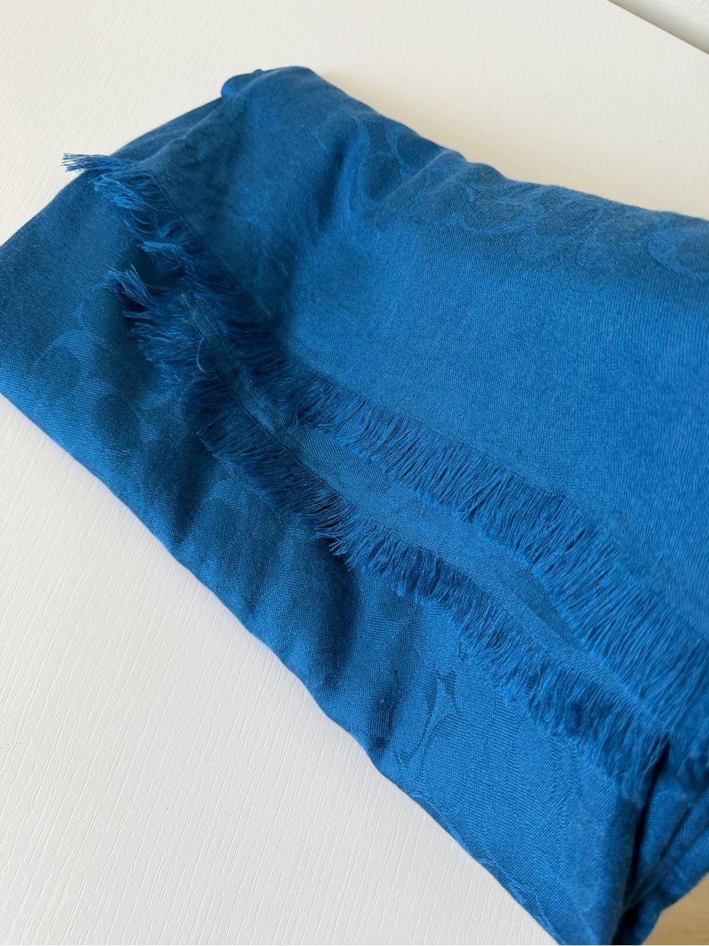 Coach Signature C Blue Silk Cotton Scarf Wrap Shawl 24” x 64” - Picture 11 of 11